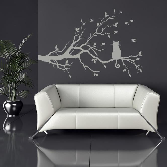 Cat on a long tree branch Wall Art Sticker | Apex Stickers