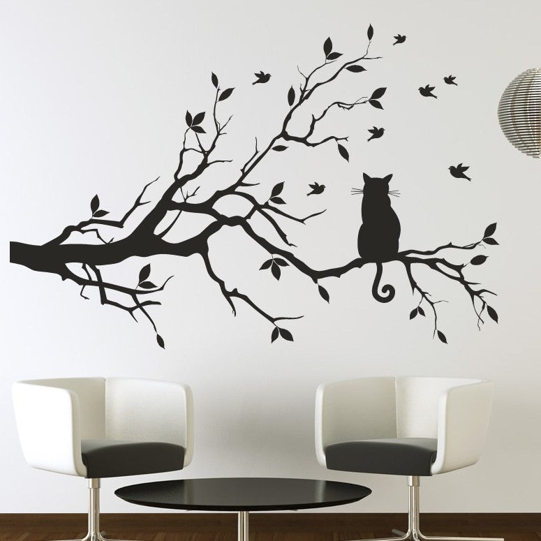 Cat on a long tree branch Wall Art Sticker | Apex Stickers