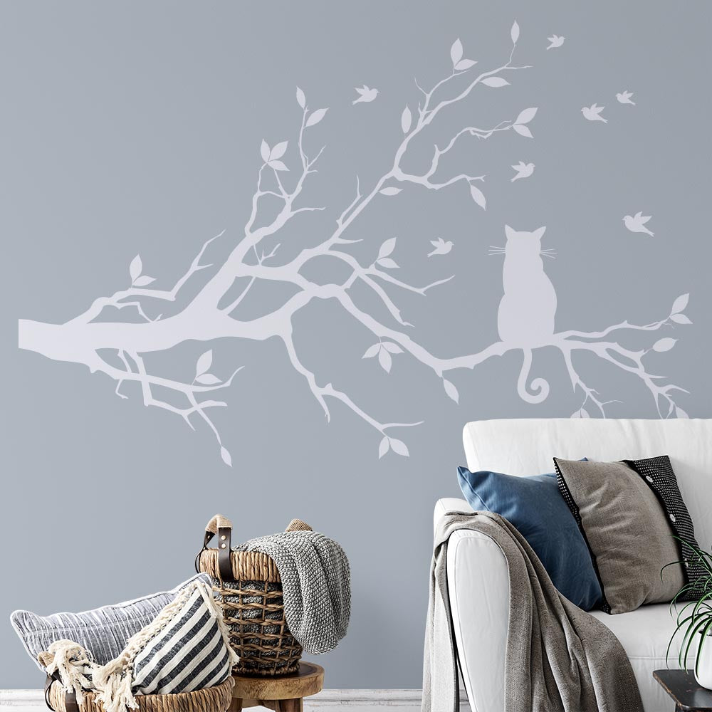 Cat on a long tree branch Wall Art Sticker | Apex Stickers