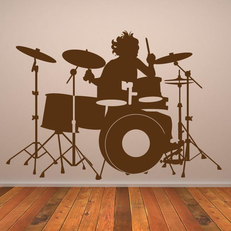 Drummer Playing Drums Wall Art Sticker | Apex Stickers