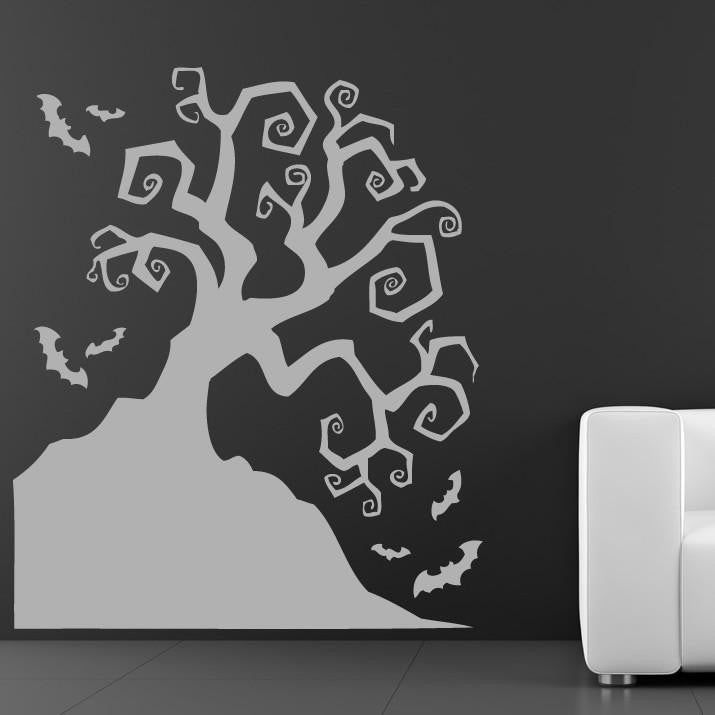 Scary Twisted Haunted Halloween Tree with Bats Wall Art Sticker | Apex Stickers