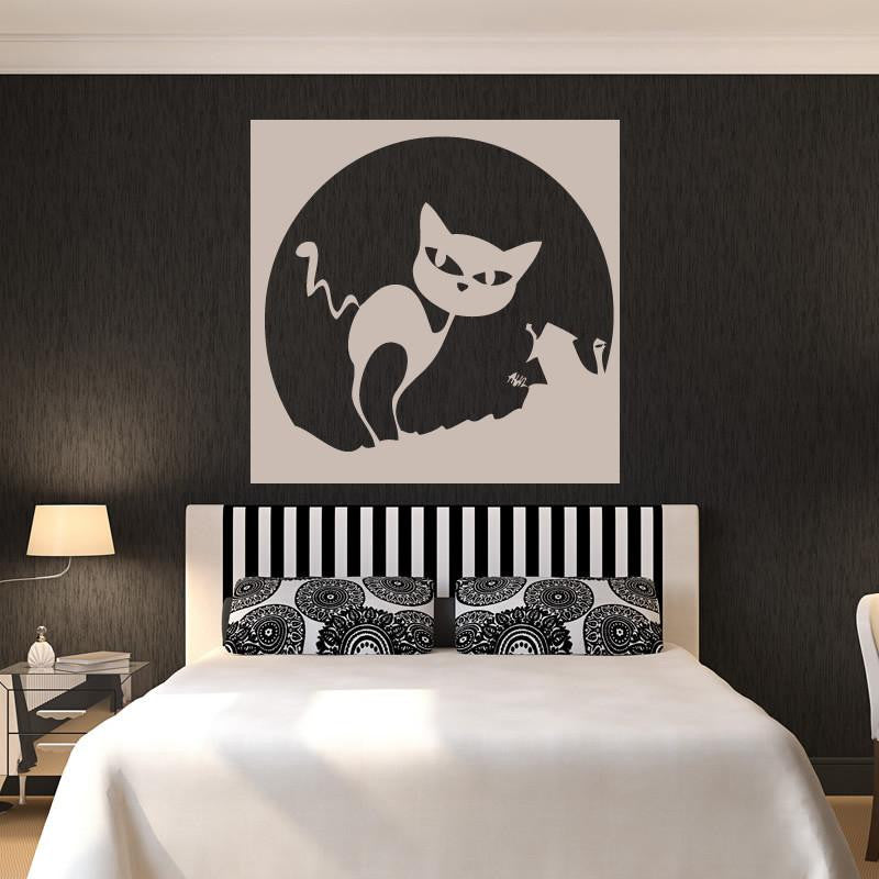 Spooky Cartoon Halloween Cat and Moon Wall Art Sticker | Apex Stickers