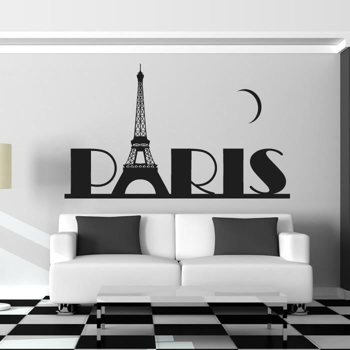 Paris with Eiffel Tower and Moon Wall Art Sticker | Apex Stickers