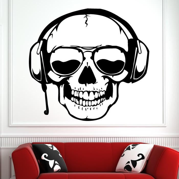 Skull Headphones DJ Sunglasses Wall Art Sticker | Apex Stickers