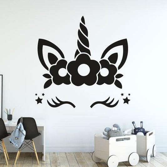 Unicorn Face Eyelashes Flowers Stars Wall Sticker | Apex Stickers