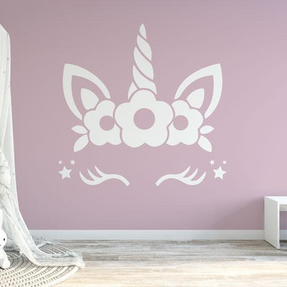 Unicorn Face Eyelashes Flowers Stars Wall Sticker | Apex Stickers